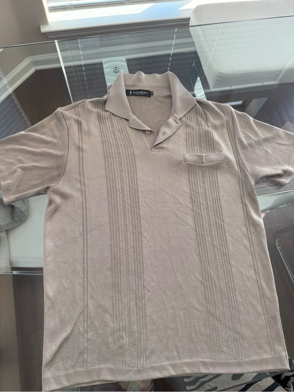 Yves Saint Laurent Taupe Knit Polo Shirt - Men's Casual